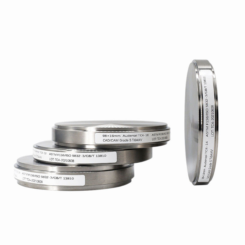 98mm Gr5 Gr2 Ti 공백 임플란트 재료 CAD CAM 치아 프레싱 치아 티타늄 디스크