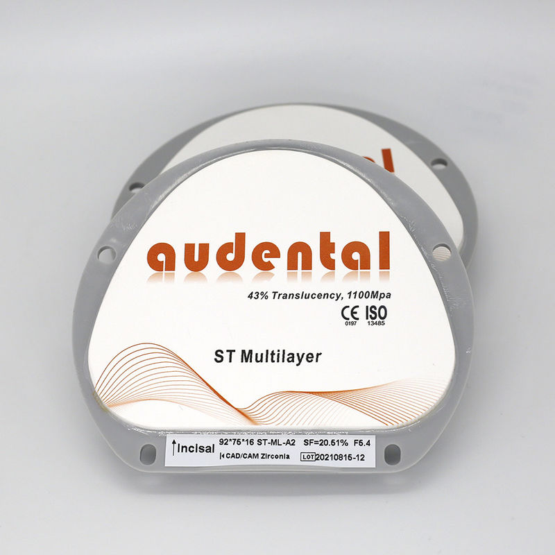 1100Mpa 43% Translucent ST Mutilayer Zirconia Blocks for Smooth Veneers 비타 16 컬러