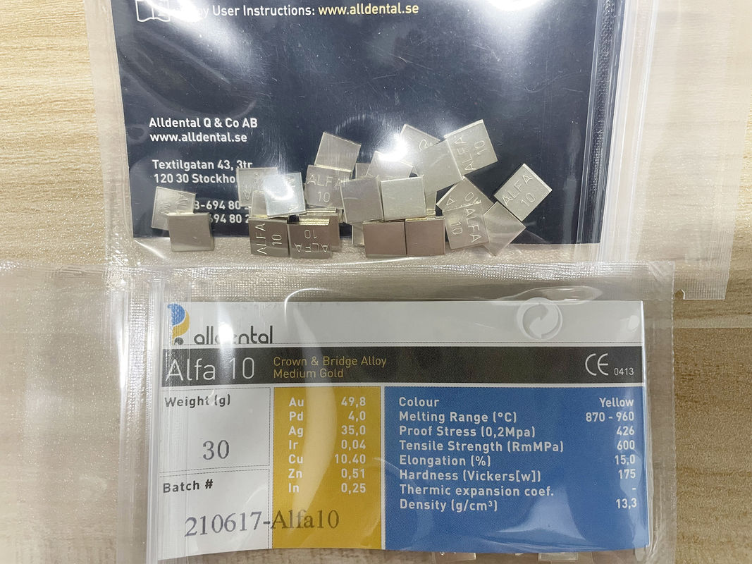 Audental A42 NOBLE ALLOY/Crown Bridge Alloy/Yellow/Au49.5% 크로나 및 브릿지 애플리케이션을 위한 전문 수준의 치과 합금