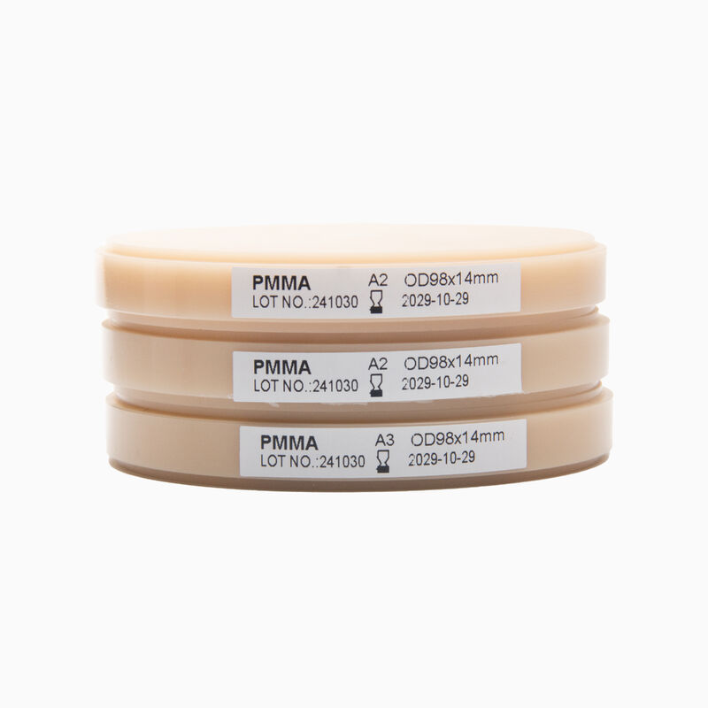 치수 98mm 및 95mm의 치과용 Pmma 블록 핑크 A2 쉐이드 임시 크라운 브릿지 및 전체 틀니 밀링에 이상적